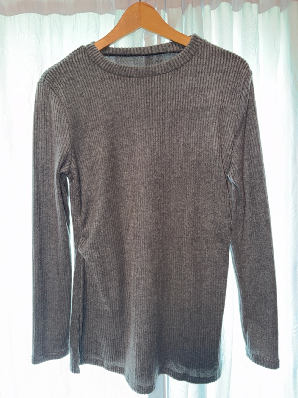 SHEIN Gray Ribbed Crew Neck Long-Sleeve Sweater
